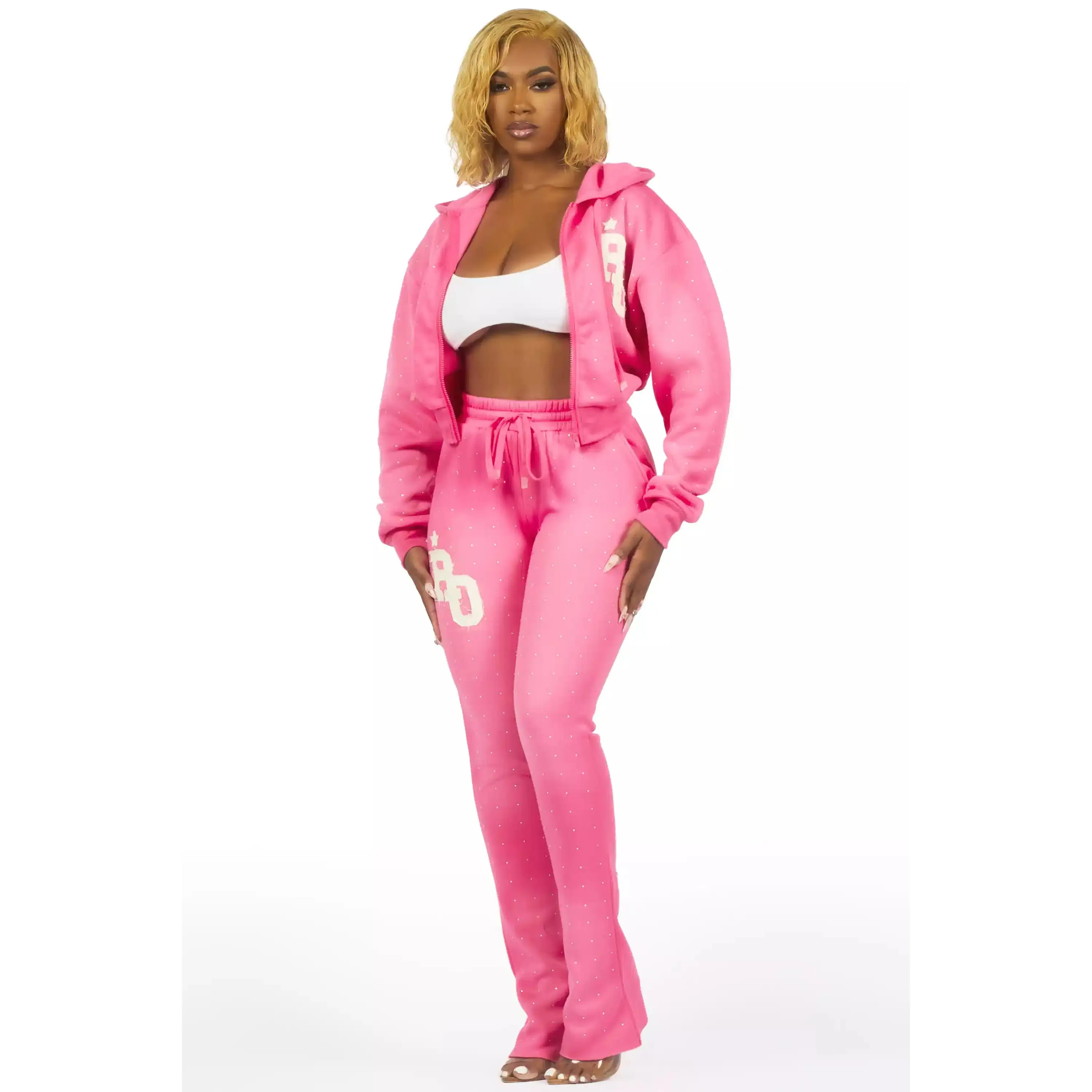 Tyona Pink Rhinestone Stacked Flare Track Set