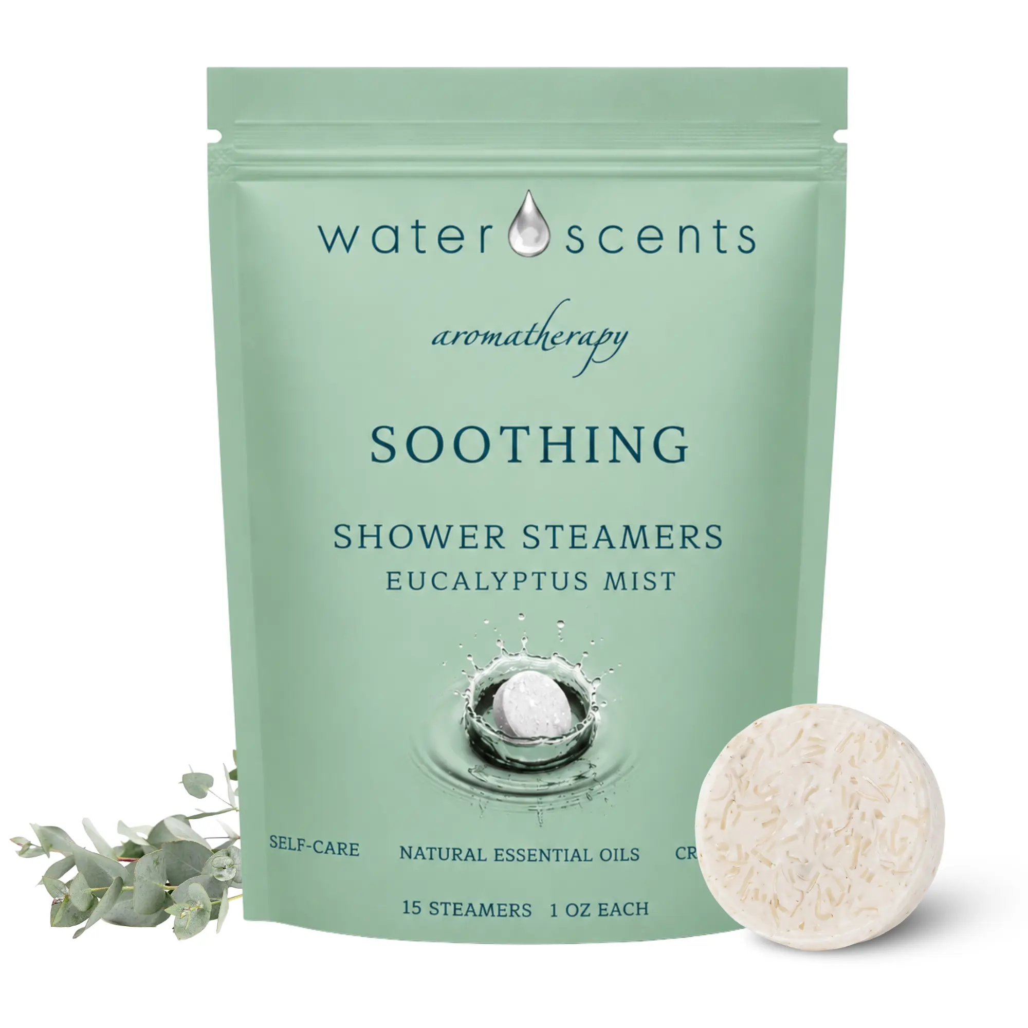 Water Scents Soothing Eucalyptus Shower Steamer Mist – Aromatherapy Flower Fizzy – Vegan, Natural, & Handmade in USA, 15counts