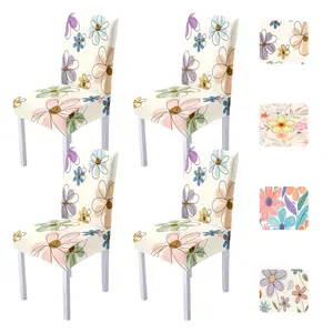 [Removable & Washable] 4/6pc Light Color Series Printed Elastic Chair Covers, Hand-Painted Flower Digital Placement Sliky Fiber Fabric, Removable and Washable Dining Chair Protectors, Suitable for Restaurants, Hotels, Ceremonies, and Holiday Decorations