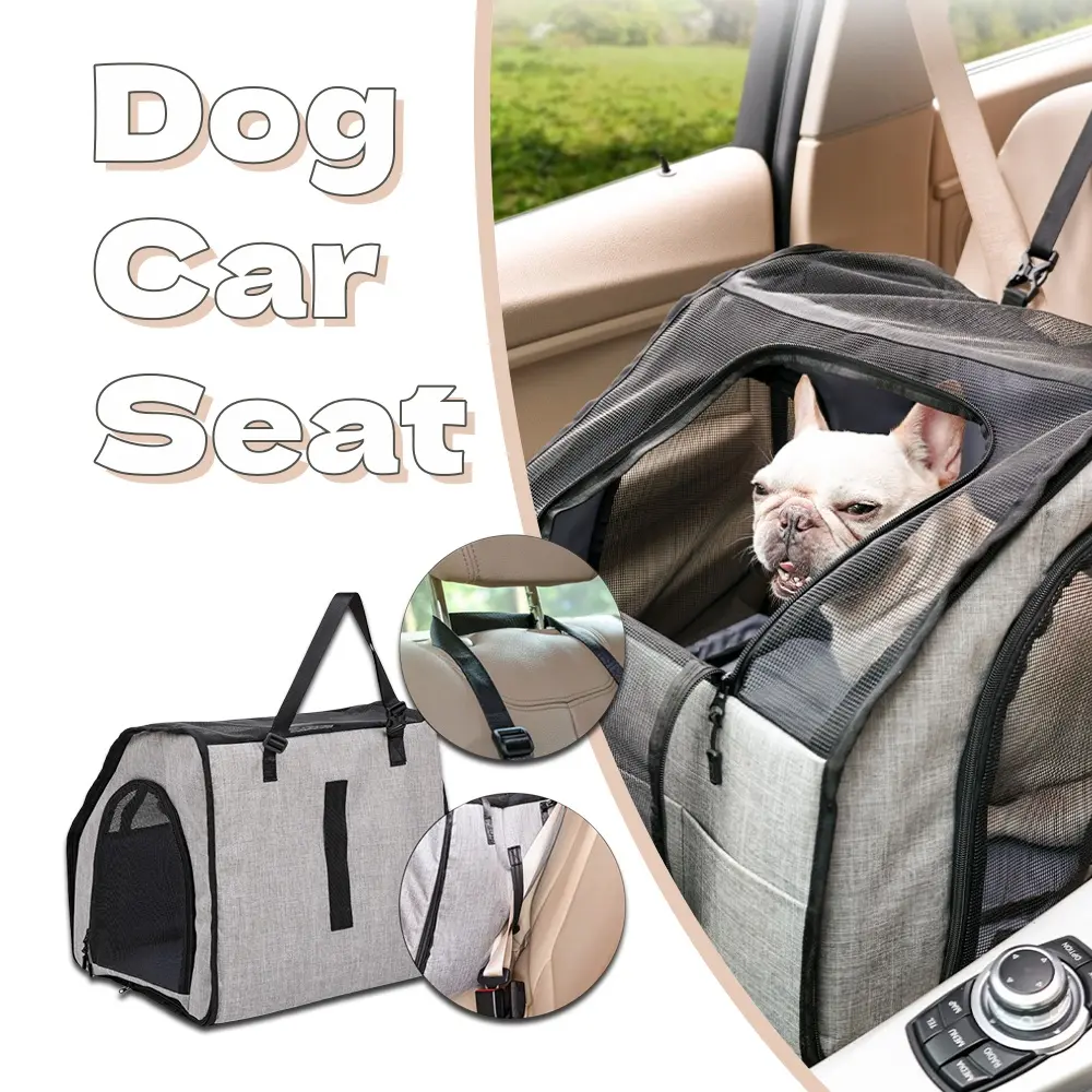 Portable Foldable Car Pet Cage with Thick Durable Polyester Dog Mat, Adjustable Chuck Fixing Strap, Premium Seat Belt Harness, Waterproof Hard-Wearing Design, M/L Sizes, Rust-Proof, Leather Safe for Leather Seat Protection, Protects Leather Seat, Sturdy