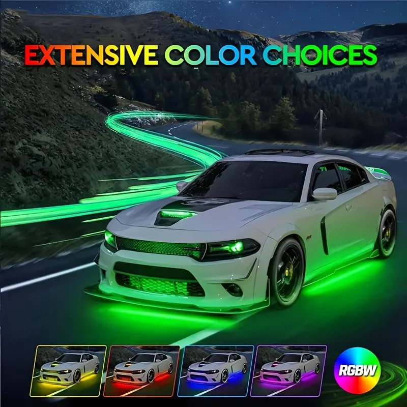 4in 1 Brand New RGB Multiple Color Changes, 90*120cm Car Exterior Decorative Effect Car LED Strip Lights, Car Decorative Kits For Men And Women, Music Synchronized Mode For Cars Trucks SUVs, Festive Effect Manufacturing, Without Battery