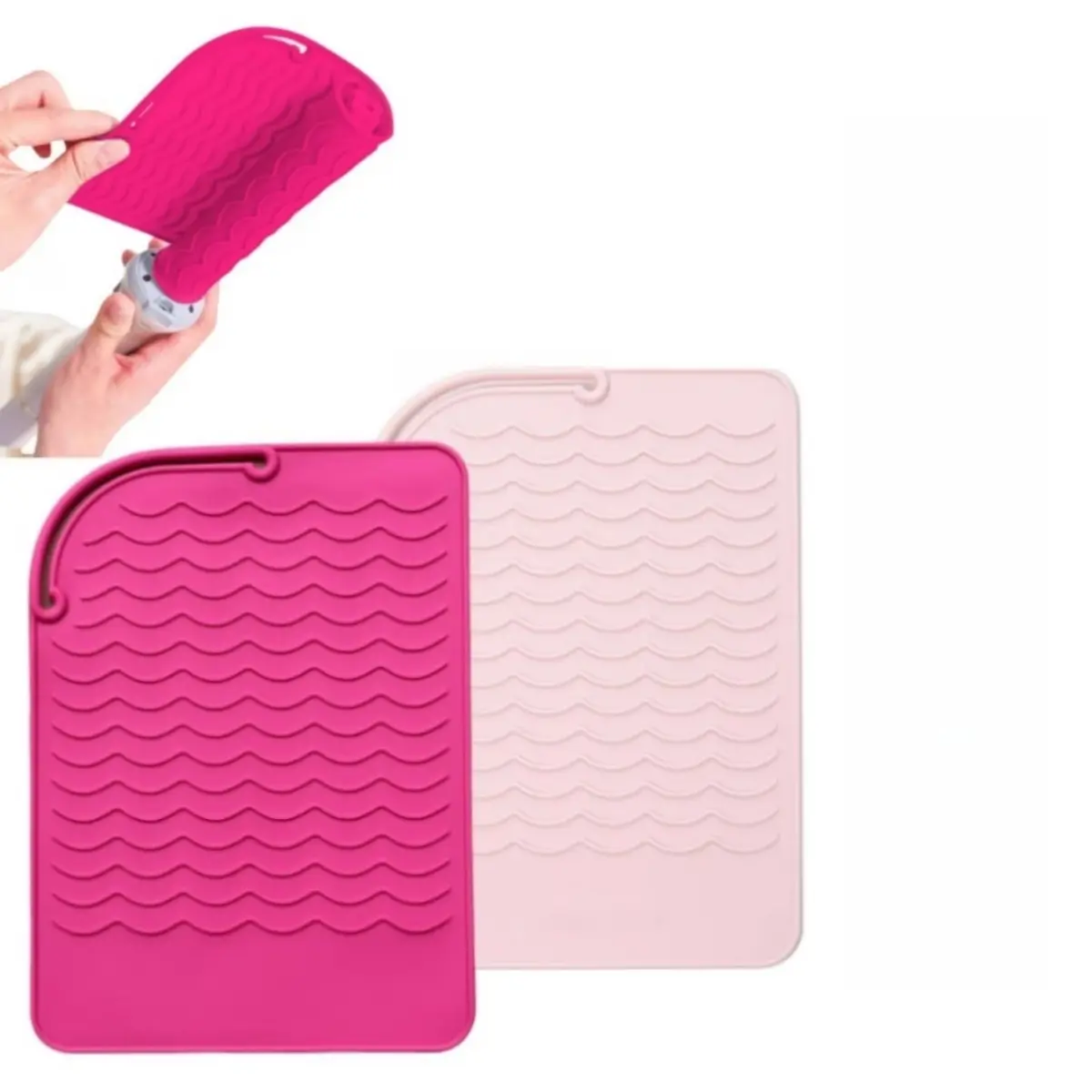 2-Pack Silicone Heat-Resistant Mat, Heat-Resistant Travel Mat, Heat-Resistant Mat for Curling Irons, Straighteners, and Flat Irons, Suitable for Hair Straighteners or Other Heated Styling Tools (Pink + Rose Red)