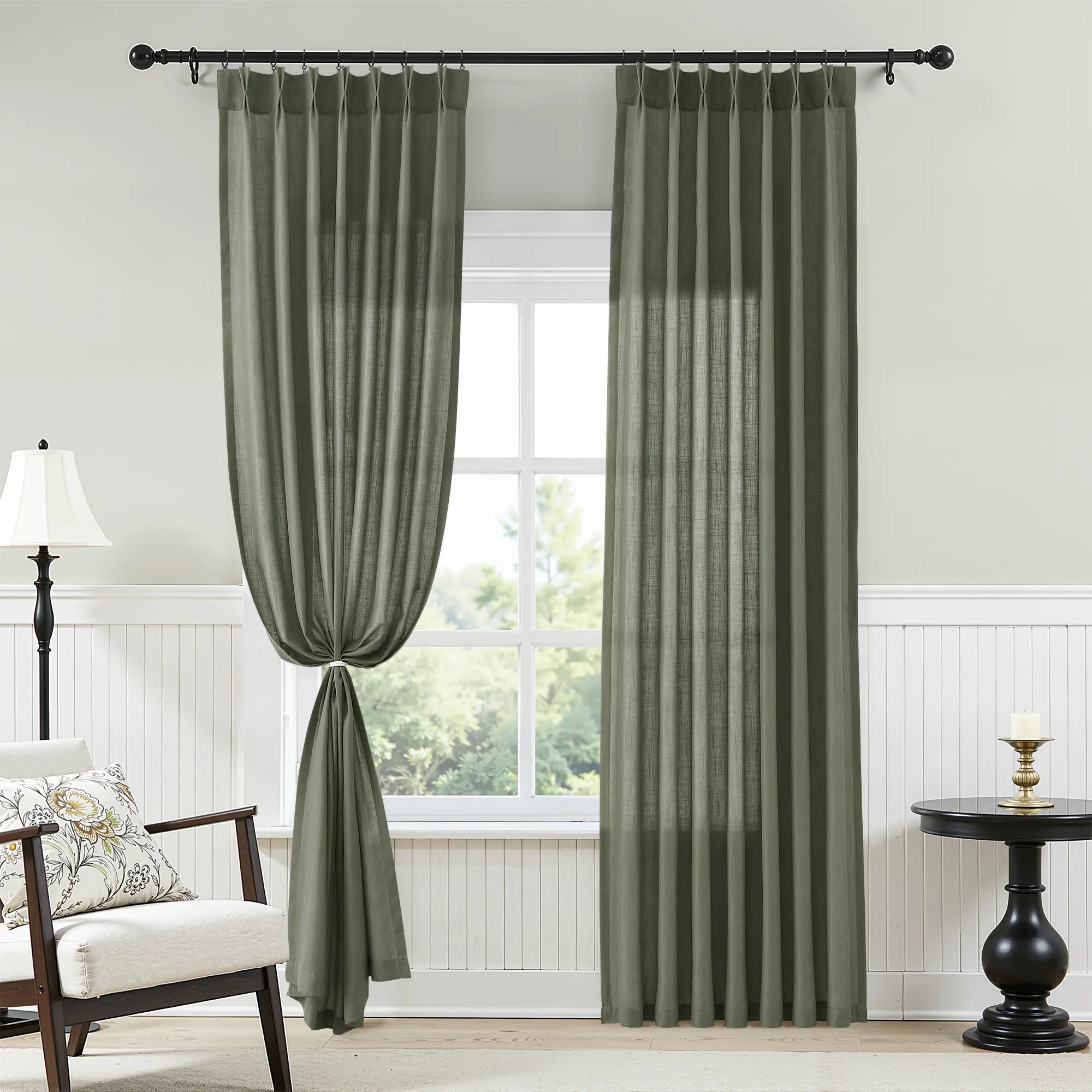 Jowels Wrinkle-Resistant Low-Iron Linen Blend Curtains - 2 Panels with Back Tabs, Hooks, Rings, Open Weave Light-Filtering Semi-Sheer Boho Neutral Renter-Friendly Window Treatments for Living Room, Bedroom