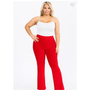 LEG-65 {Got The Look} Cherry Red High Waist Sculpting Flare Pants PLUS SIZE 1X 2X 3X