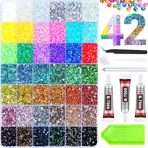 42 Colors 3mm Resin Rhinestones Kit, Flatback Jelly AB Crystals Bulk with B7000 Glue & Tools for Nail Art, Crafts, DIY Tumblers, Clothes & Phone Case Decoration