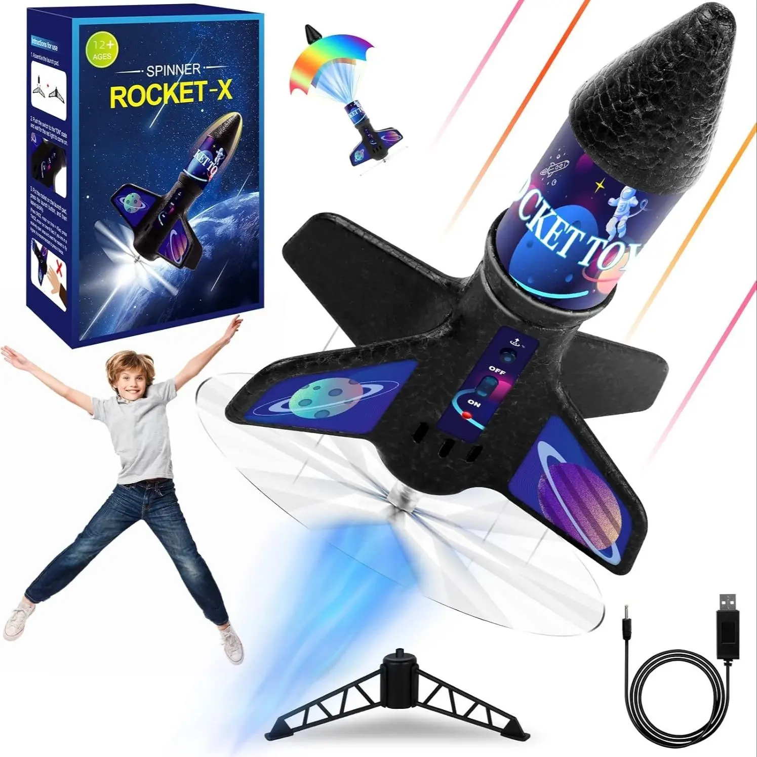 Electric Space Rocket Launch Toy - Motorized Air Rocket with Built-in Motor, 164ft Reach, Easy Launch, Safety Features, Educational Science Toy for Kids Above 12, Unisex Appeal, Active Engagement, Durable Handheld Group Play Item
