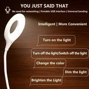 USB Voice Control Night Light 360° Adjustable Plug and Play No Bluetooth Wi-Fi Required Intelligent Portable USB Interface Universal Bending Three-color Voice Adjustment