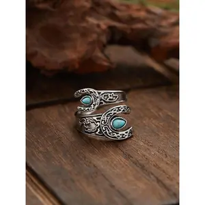 Boho Style Turquoise Decor Cuff Ring, Gifts for Her, Vintage Adjustable Open Ring, Fashion Jewelry Accessories for Women & Girls for Party, Daily Decor, Women Gifts versatile couples