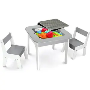 JOYMOR Toddler Table And Chair Set with Storage, 4-In-1 Tabletops Kids Table and Chairs for Crafts (Building-Blocks Board, Blackboard, Whiteboard), Wooden Activity Table for Toddlers Playing