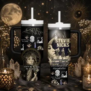 Stevie Nicks Tumbler 40oz Handle Mug, Sister of the Moon Gift, Fleetwood Mac Fan Cup, Retro Witchy Hippie Goth Aesthetic Water Bottle