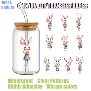 10 pcs Cute Easter Bunny UV DTF Stickers, Glass Cup Decorations, Mug Decals, Window Door Decoration, Home Holiday DIY Crafts