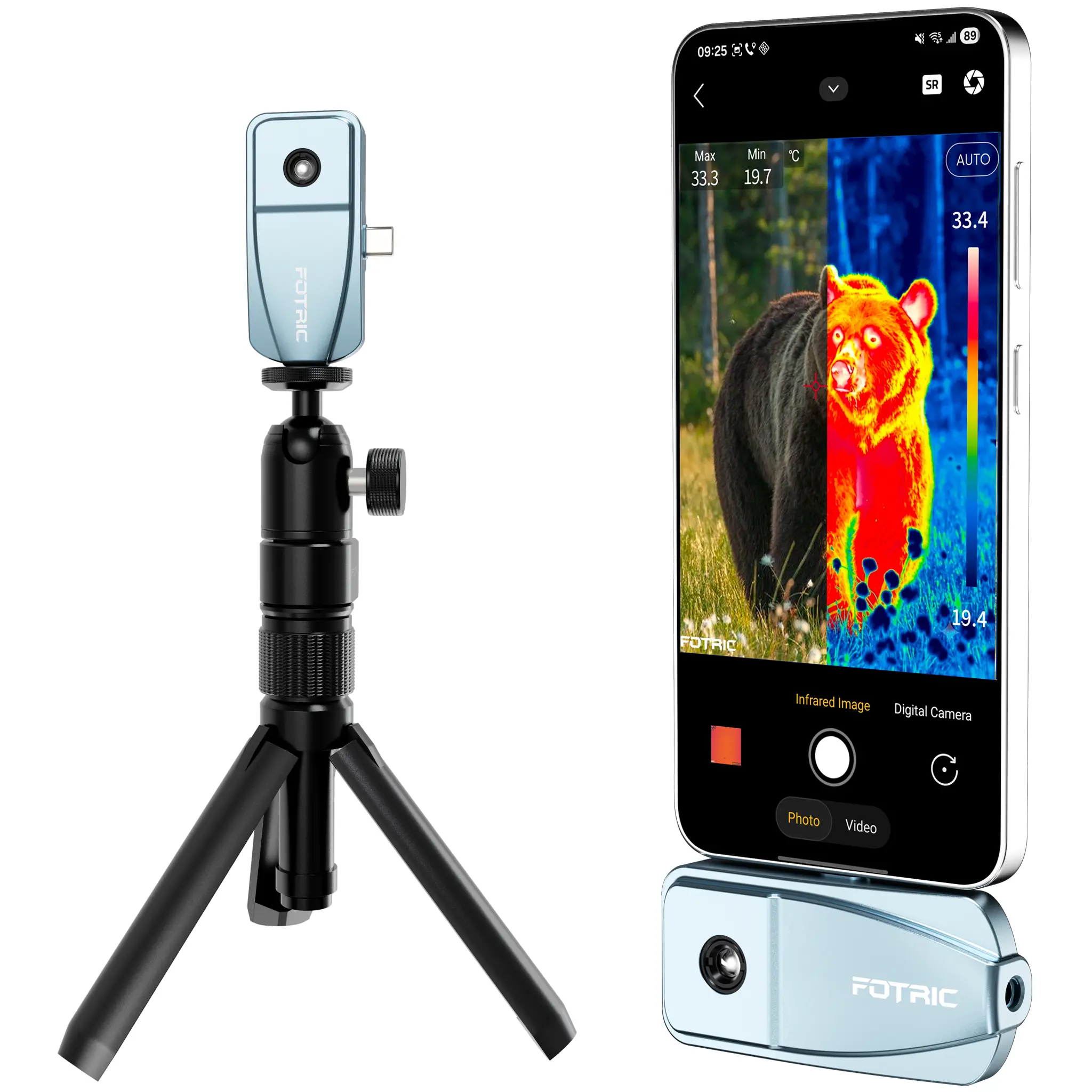FOTRIC TP320A Thermal Camera for Android 12+, USB-C Plug-and-Play Thermal Imager，with Tripod Stand for Enhanced Imaging and Video Capture