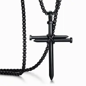 【Father's Day Gift】Stainless Steel Nail Cross Necklace for Men Cross Pendant Necklace for Boys
