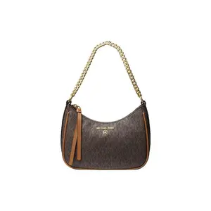 Michael Kors Jet Set Charm Monogram Canvas Crossbody Bag with Metal Chain for Women in Dark Brown