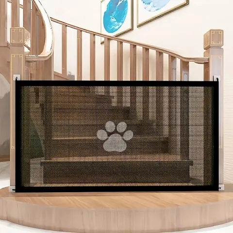 Portable Pet Safety Gate for Doorways, Quick-Fold Mesh Fence for Small Dogs, Adjustable Childproof Barrier for Hallways and Staircases, Durable Home Safety Gate