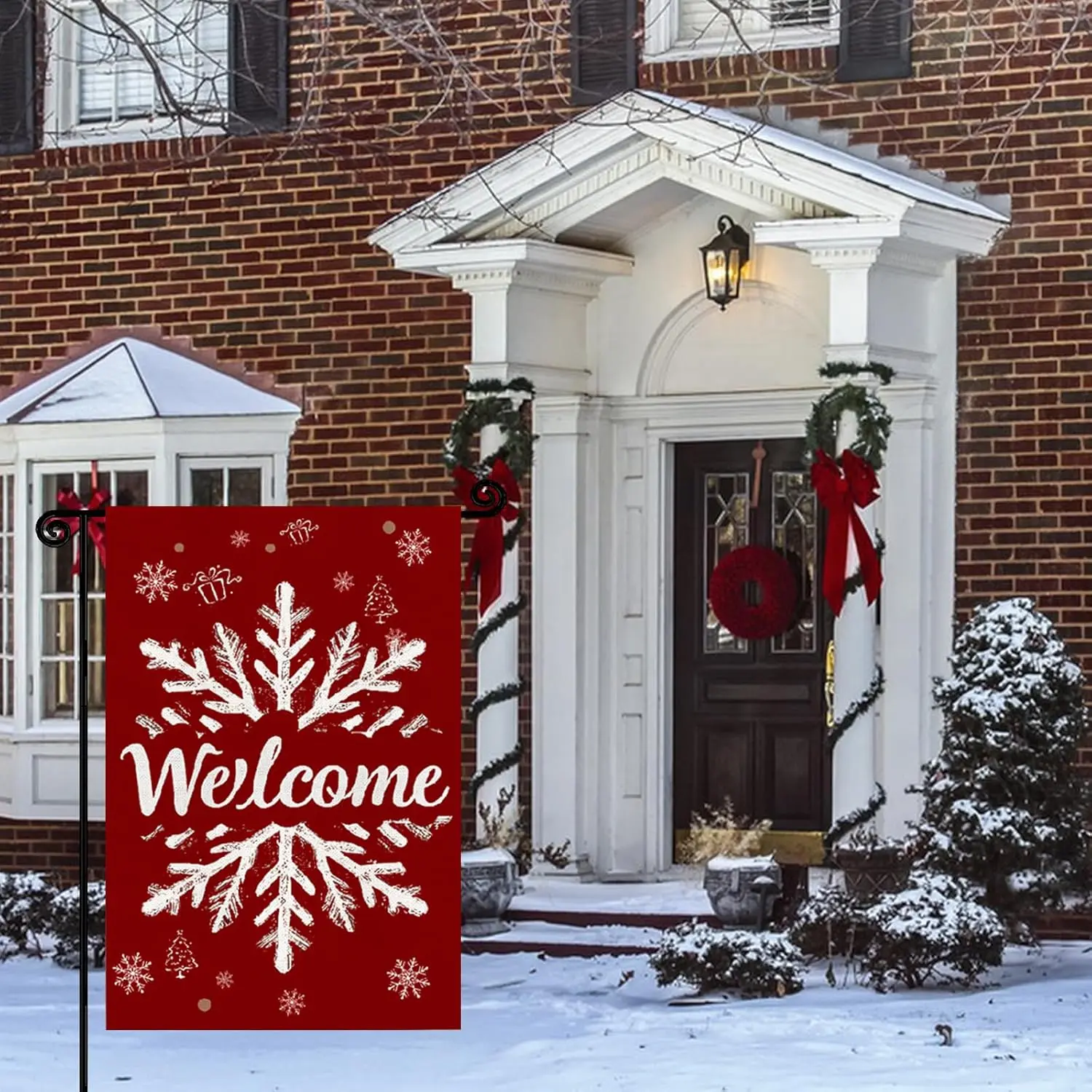 Christmas Winter Welcome Garden Flag,Snowflake Yard Flags,12x18 Inch Double Sided Burlap, for Outdoor Outside Holiday Xmas Party Decoration