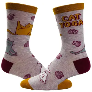 Women's Cat Yoga Socks Funny Stretch Exercise Workout Pet Kitty Lover Graphic Footwear Funny Graphic Socks Comfortable Fitted Spandex Cotton