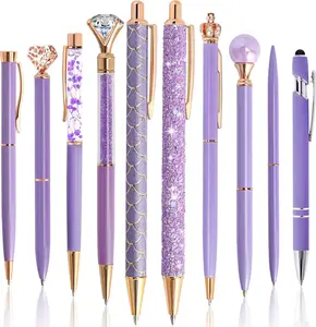 10 Pcs Ballpoint Pens Set Party Favors for Women Girls Office Supplies School Supplies Black Ink Metal Crystal Diamond Pens