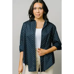 Polka Dot Button Up Shirt in Navy