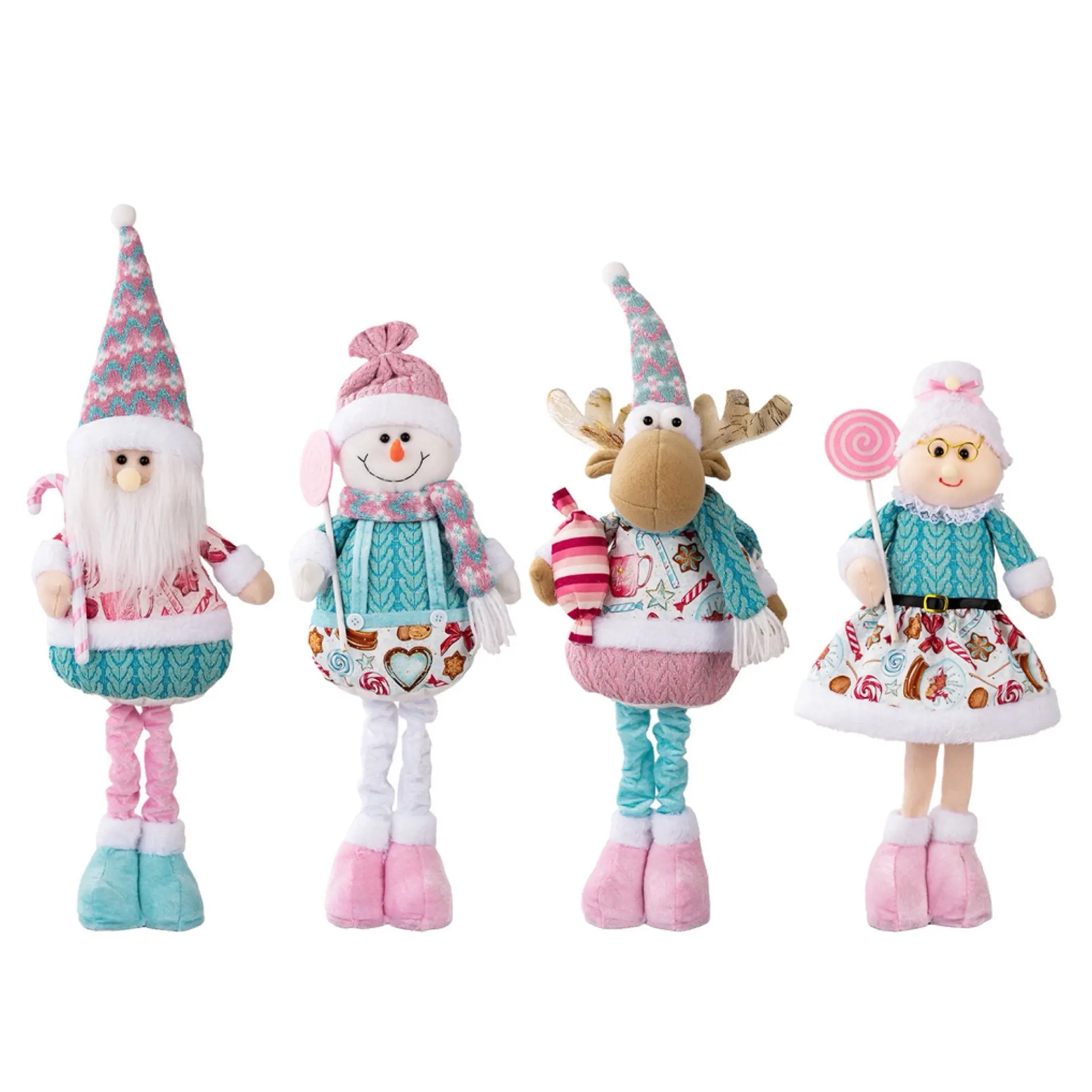 Pink & Blue Telescopic Standing Christmas Figure Decor - 15-20 Inches Standing Characters, Expandable Legs, Indoor Holiday Festive Home Decoration