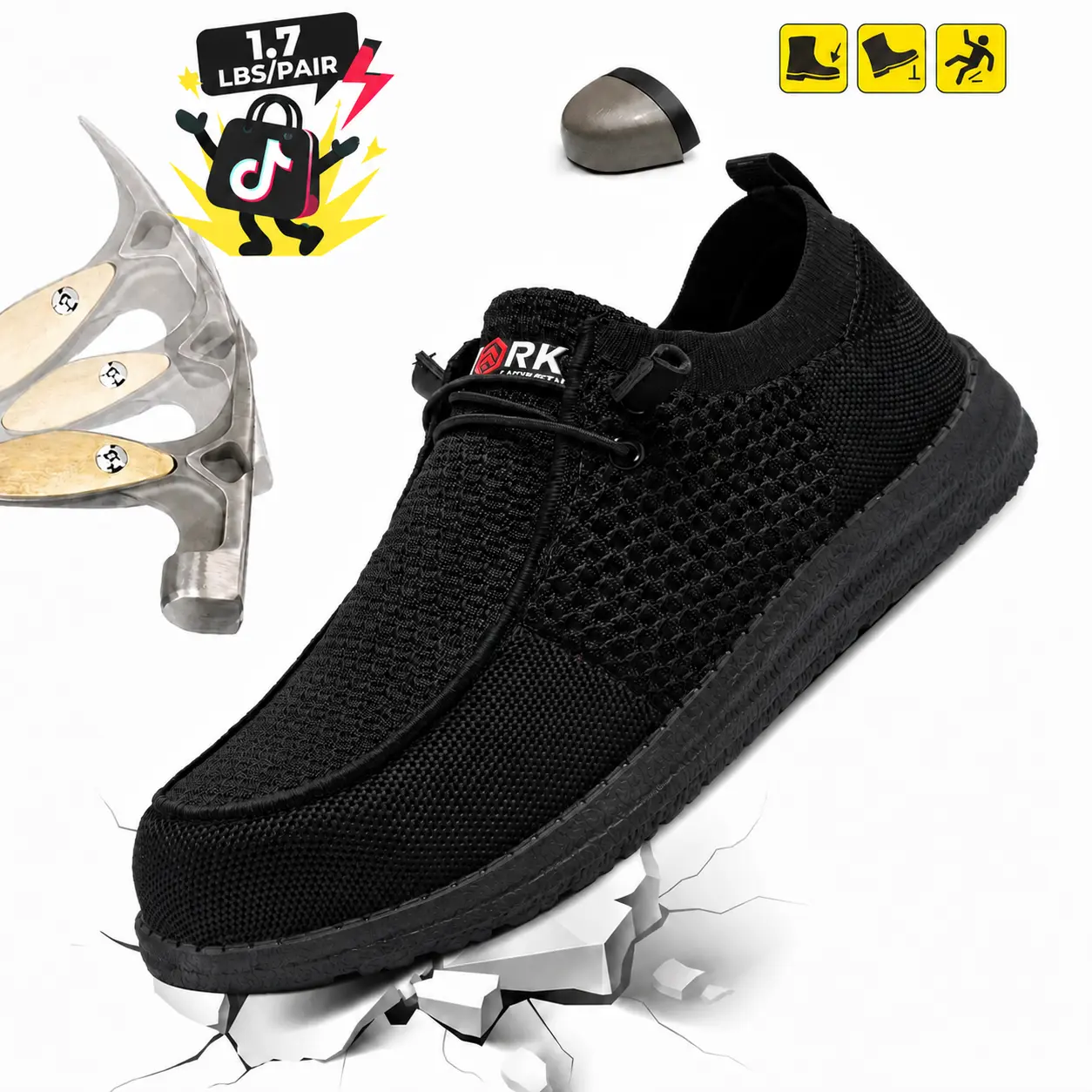 Men’s & Women’s Lightweight Steel Toe Wide Work Shoes, 1.8 lb/Pair Slip-On Safety Shoes, Breathable Mesh Casual Loafers for Warehouse and Long Shifts Footwear Worker Arch Boy Closed