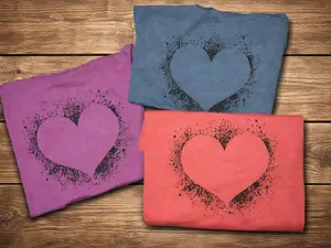 Bella Canvas Women's Heart Splatter Graphic Tee Casual Top Soft Fabric Unisex Shirt in Heather Red, Heather Magenta & Deep Teal