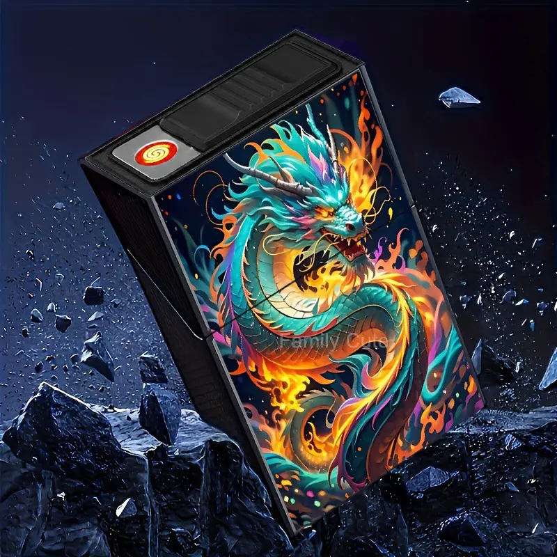 85mm King Size Dragon-Patterned USB Rechargeable Dual Arc Pulse Lighter - ABS Durable Plastic, Moisture-Resistant, Elegant Storage Case, Cover, Home Accessory, Valentine's Day Gift, USB Lighter Accessories