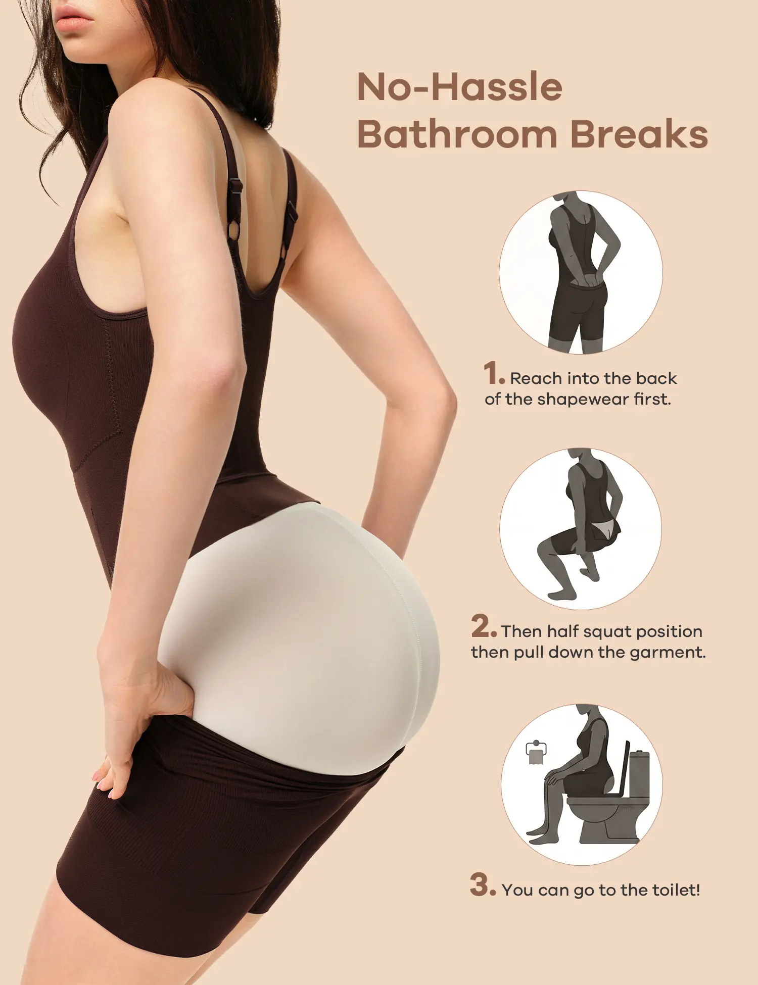 Women's Tummy Control Shapewear Bodysuit, Womenswear Open-Back Design with Easy Bathroom Access