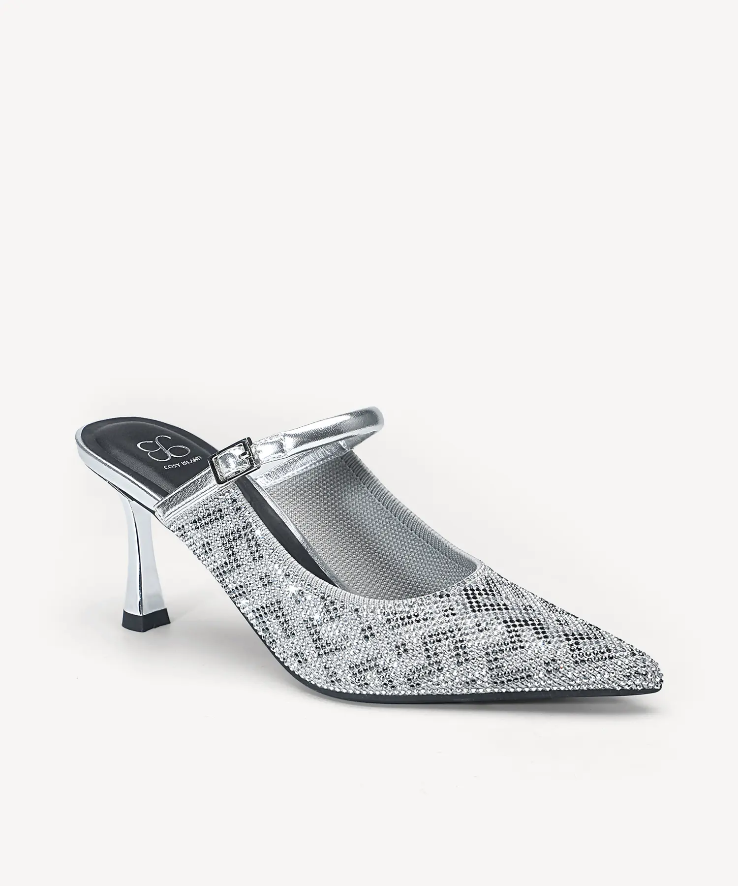 Cosy Island Rhinestone Pointed Toe Mule Heels Adjustable Buckle Spool Flare High Heel Slip On Dress Shoes,back to school,back to school haul
