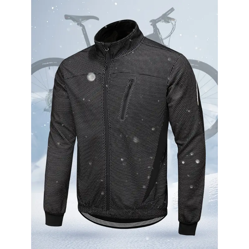 Men's Sports Color Block Cycling Jacket, Regular Fit Wind-resistant Polyester Blend with Stand Collar for Outdoor Biking, Do Not Dry Clean, S, Long Sleeve Shirt, Male, Machine Washable, 2% Spandex