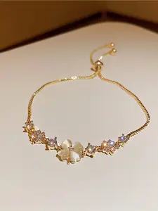 1 luxurious rhinestone&cat's eye&petal design exquisite bracelet, suitable for women's daily wear, Valentine's Day, Mom, Mother's Day, gifts