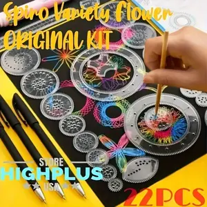 Transformative Drawing Ruler Set, Educational Toy Style Gear Rolling Pattern, Multifunctional Rulers for Flower Spiral Star Shapes, Stationery Set, Visual Learning Tools, Art Supplies