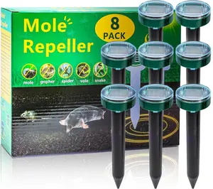 Upgrade 8 Mole Repellent for lawns Gopher Repellent Ultrasonic Solar Powered Snake Repellent Deterrent Mole Repeller Vole Repellent Outdoor Lawns Garden Yard All Pests Sonic Spikes Stakes Chaser