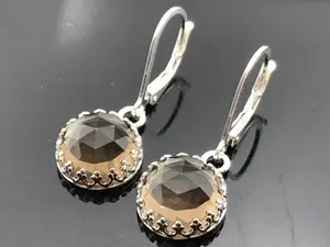 Rose Cut Smoky Quartz Earrings · Bezel Set · 925 Sterling Silver Leverbacks · Elegant Handmade Jewelry
