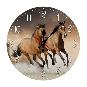12 Inch Galloping Horses Wooden Wall Clock | Silent Western Ranch Decor, No Battery Included, Perfect for Living Room, Bedroom, Cabin