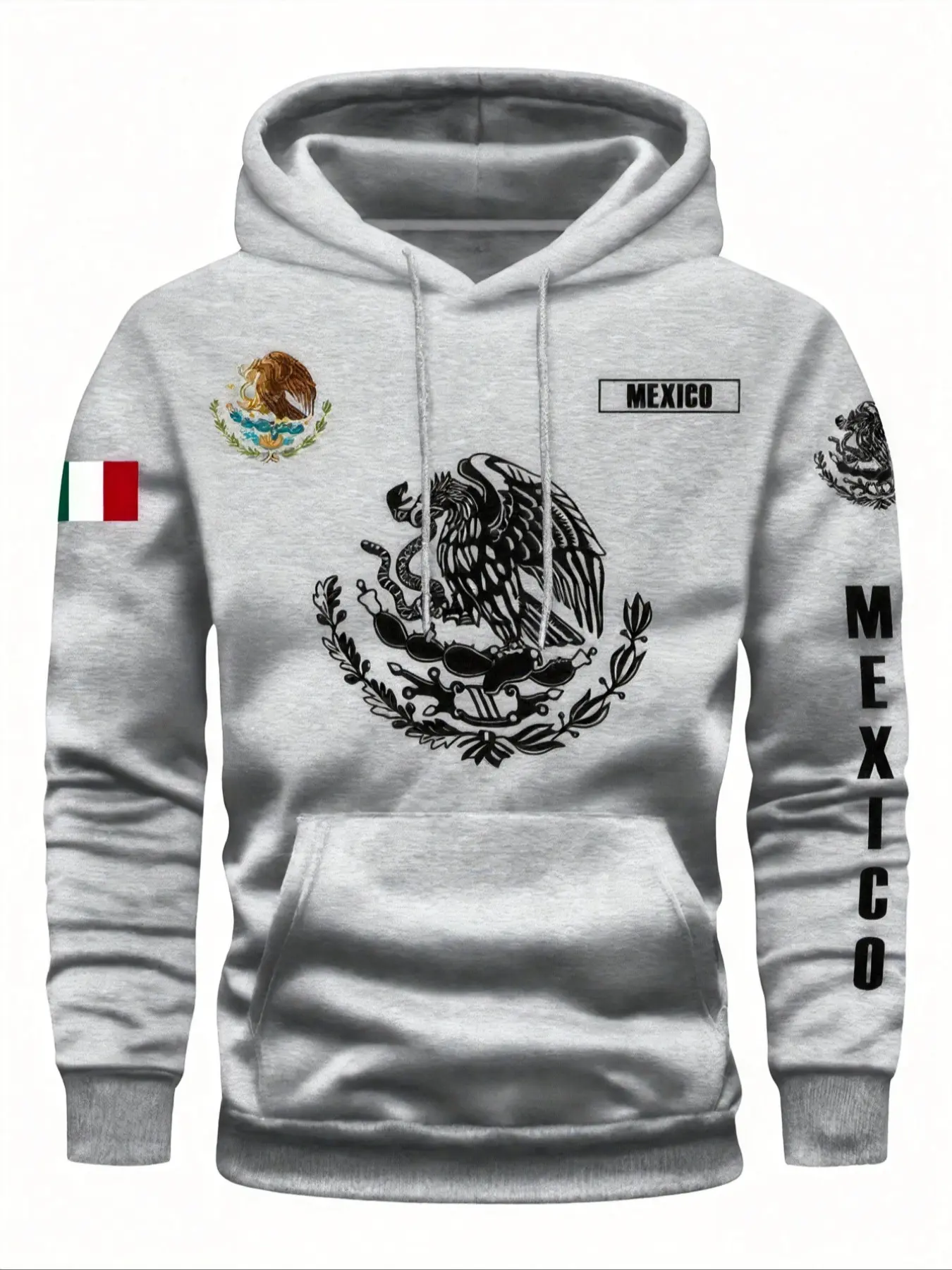 Unisex Fall & Winter Mexican Flag Hoodie, Print Design, Front Pocket, Casual Outdoor Pullover