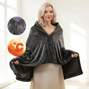 USB Portable Heated Blanket without Battery, Heated Throw Blanket, 3 Heat Settings, Portable Heated Shawl, Soft Fleece, Zipper Design for Outdoor & Home (150 * 50cm)