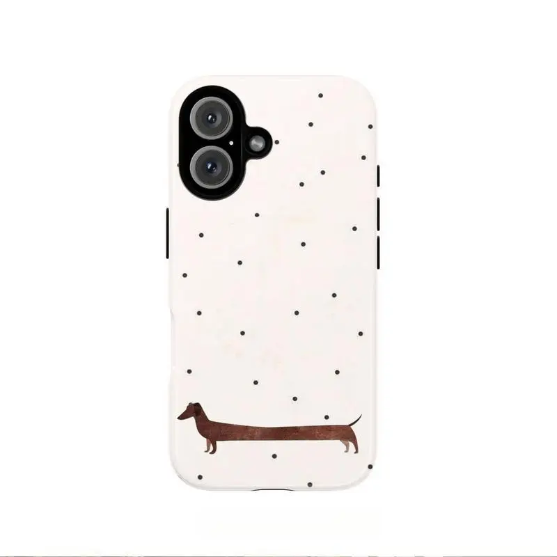 Cute Dachshund and Polka Dot Pattern Phone Case — Compatible with Samsung S26/S25/S24/S23/S22/S21, iPhone 17/16/15/14/13/12/11 phone cases. Drop-Resistant, Non-Slip, and Fade-Resistant.The Perfect Gift for Dog Lovers.