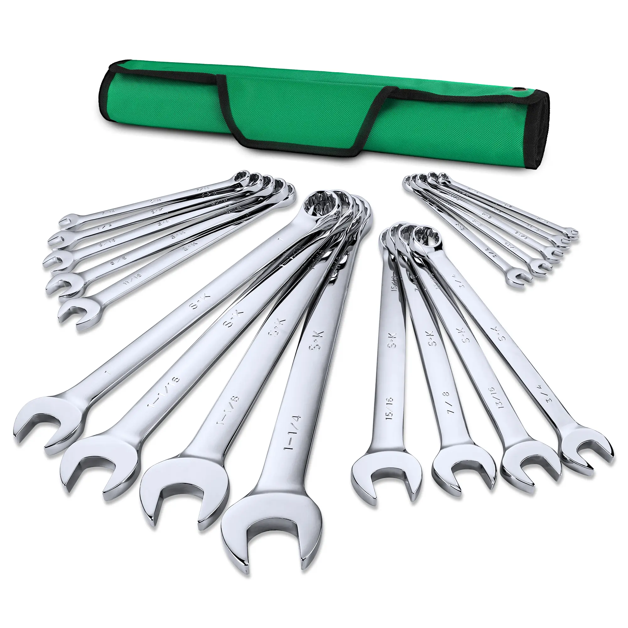 #summersale SK Combination Wrench Set, SAE 1/4" to 1-1/4", 18-Piece, SuperKrome Finish, Premium CR-V Construction, with Rolling Pouch
