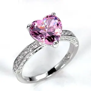 18k White Gold Plated Pink CZ Heart Ring (Nikki)