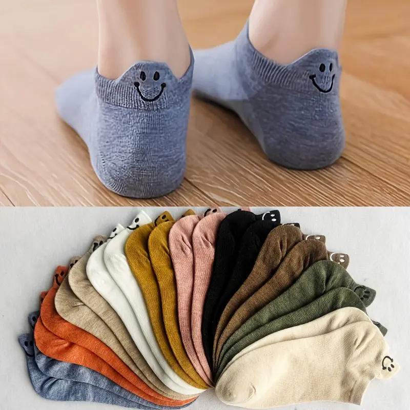 Women's 10/20 Pairs Mixed Pack Ankle Socks, Soft Breathable Sweat-Absorbent Elastic Embroidered Plain Color Cartoon Invisible Light-Mouth Boat Socks for 4-Season Daily Outdoor Sports, Socks For Women