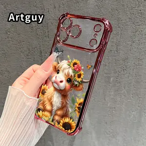 Flower Crowned Calf Pattern Phone Case for iPhone 17 Pro Max 16 15 Plus Air 14 13 12 11 E Four Corners Air Cushion Anti-drop Silicone Shockproof Cellphone Cover