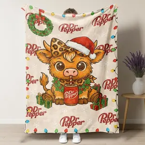 Mary Christmas Cartoon Cute Highland Cow Pattern Blanket, Dr Pepper Soft Warm Throw Blanket, Air-conditioned Room Blanket, Warm Nap Blanket for Home Office Travel Camping
