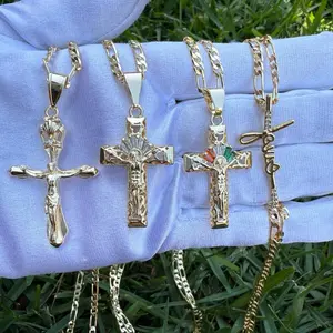 Gold Plated Crucifix Cross Necklace - 20" Tarnish-Free Chain, Trendy Jewelry Gifts for Women, Variety of Designs Available as Shown