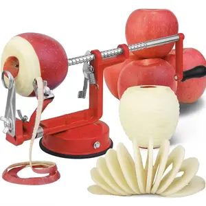 Apple Peeler Corer, 3 in 1 Apple Peeler Slicer Corer with Powerfull Suction Base & Stainless steel Blades for Apples Pears,Suction Cup Base(vermilion)