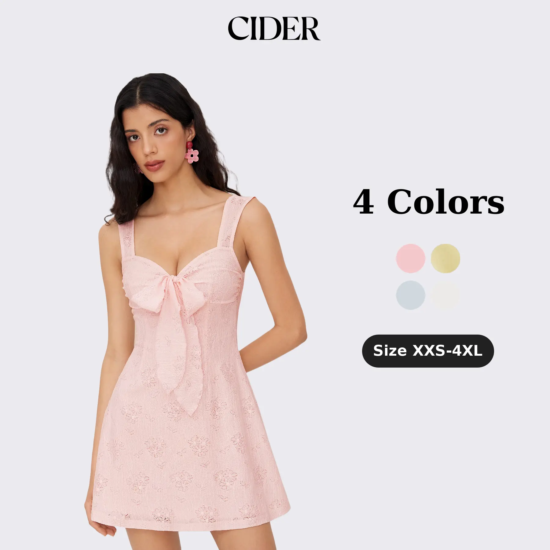 Cider Women's Elastane Vintage Broderie Anglaise Sweetheart Mini Dress - Lace Styles, Plus Size Bowknot Cami Dress, Casual Party Vacation Outfit, Sleeveless
