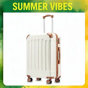 28 Inch Luggage with Spinner Wheels, Hardside Suitcase with TSA Lock,White Brown, Perfect for Travel & Business summervibes EX-Lite fathersdaygift