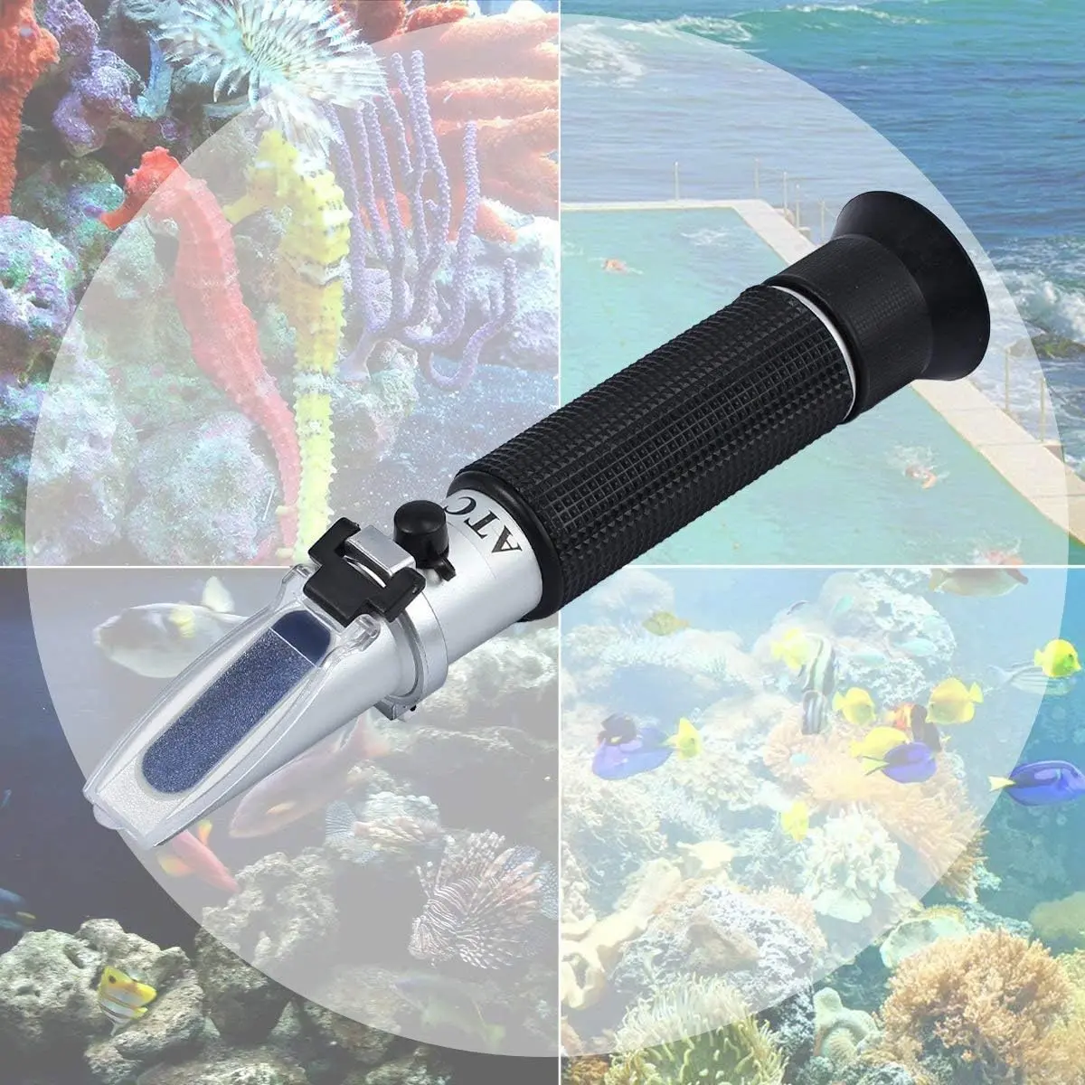 AUTOUTLET Dual-Scales Salt Measurement Refractometer for Saltwater Aquariums & Pools, 0-100PPT & 1.000-1.070 Salinity Tester with ATC Function, Hydrometer for Marine Fishkeeping Pet Supplies (Gardening & Agriculture Compatible)