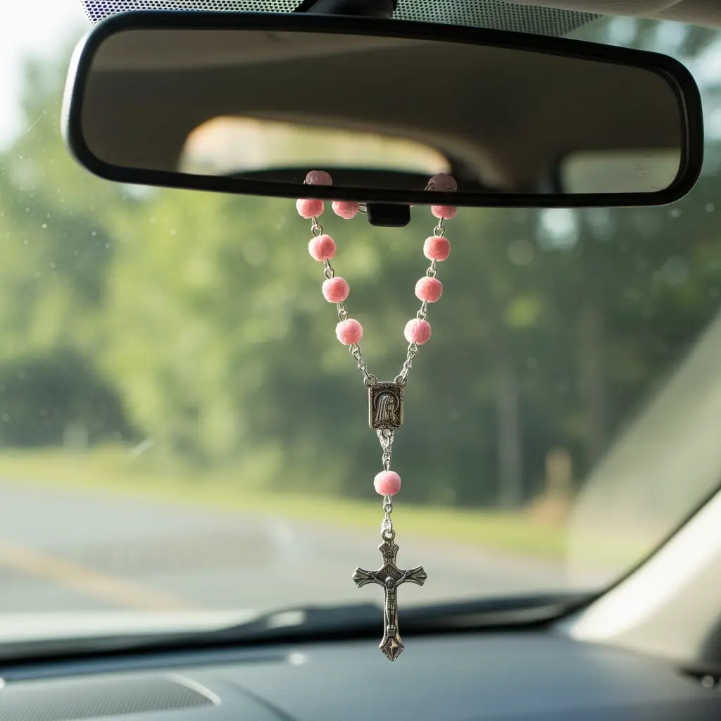 Retro Cross & Beaded Hanging Ornament for Backpack Decor, Car Interior Rearview Mirror Pendant, Vintage Car Interior Decoration, Car Accessories