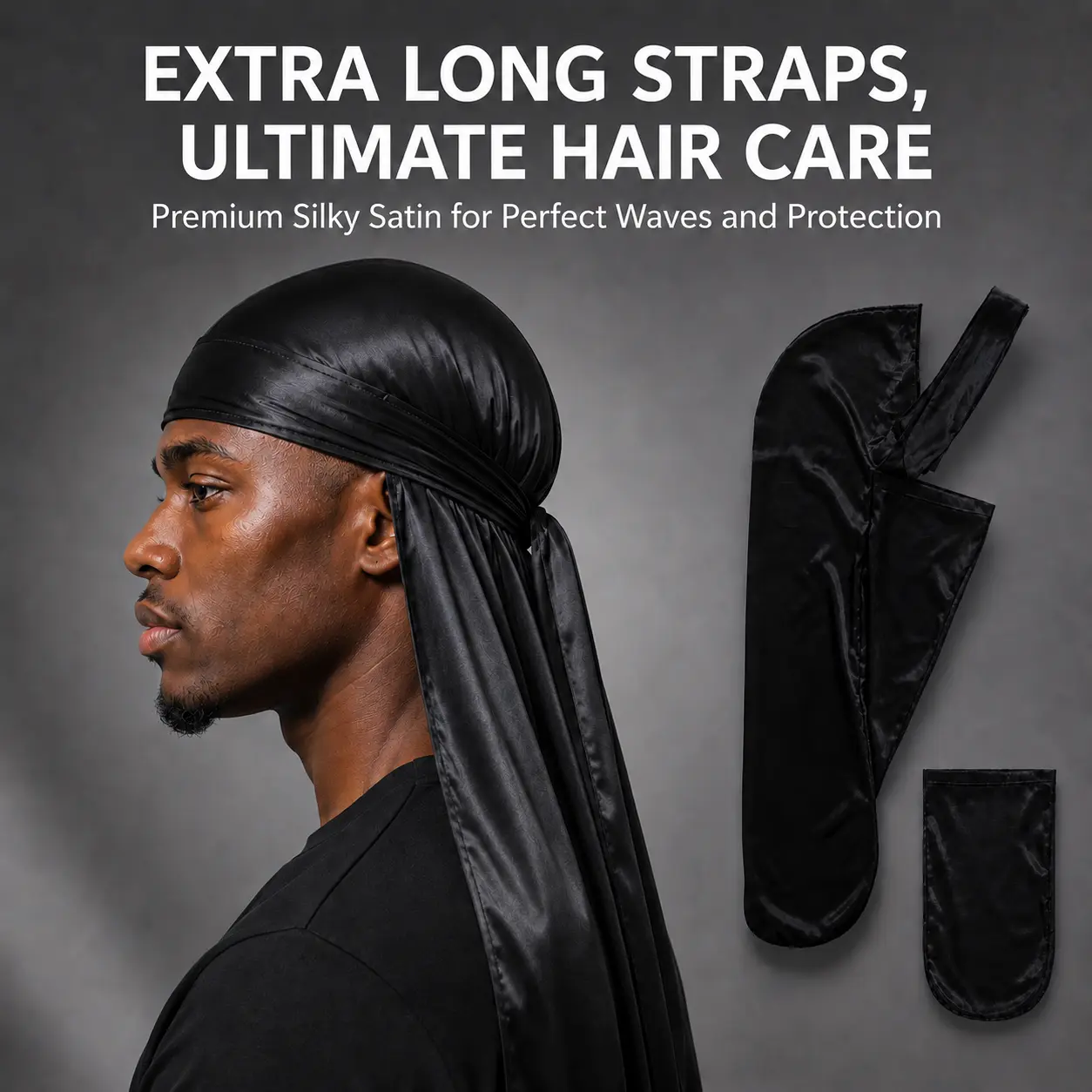 Baroque Style Satin Durag for Men, Portable Adjustable Hat with Extra Long Ties for Daily 360 Waves, Braids & Frizz-Free Sleep, Men's Accessories, Durag Hats, Frictionless, Two Sizes